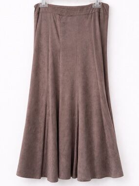Jody California Taupe Suede Feel Midi Skirt L XL USA Made Stretch A-Line Flair